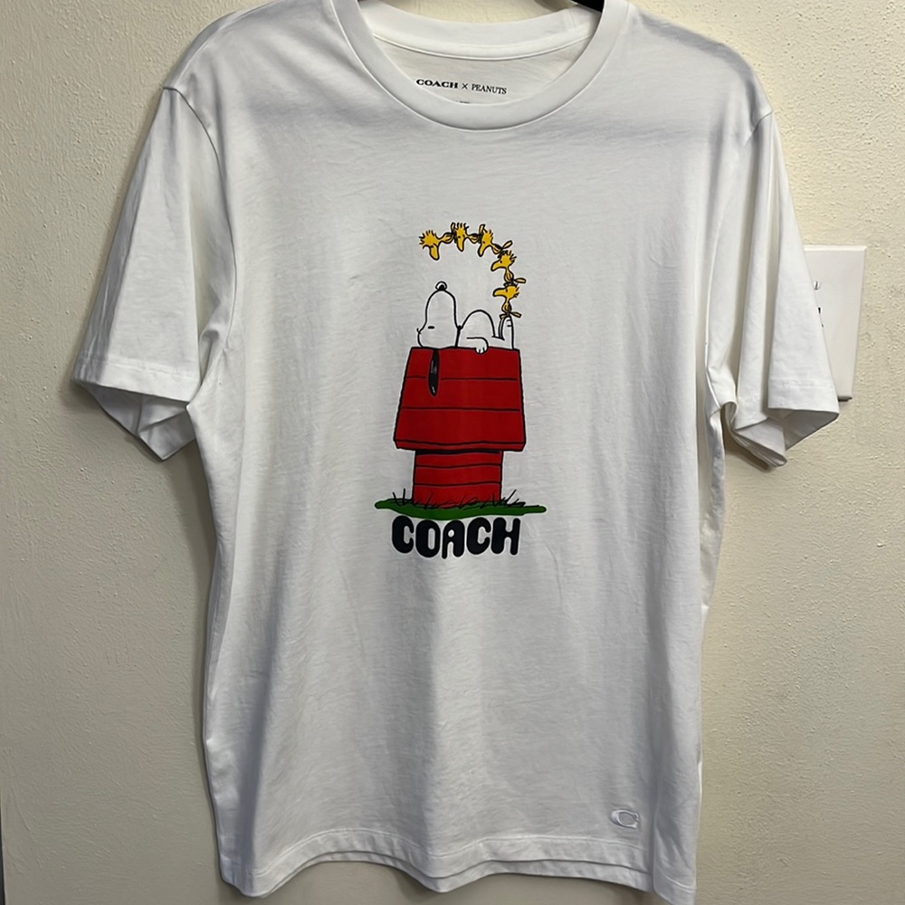 Coach X Peanuts Womens White Snoopy T Shirt Short Sleeve Graphic Tee Size Medium